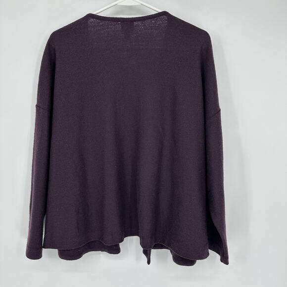 Eileen Fisher Sweater Womens Medium Purple Open Front Cardigan 100% Wool USA - Picture 9 of 10